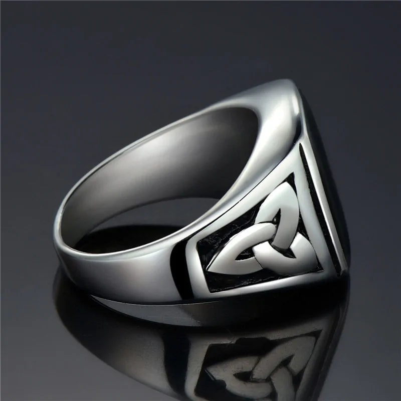 Punk Titanium Steel Valknut Signet Ring WEM Support (www.WEM.support)