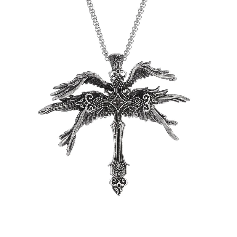 SilverWinged Cross Necklace WEM Support (www.WEM.support)