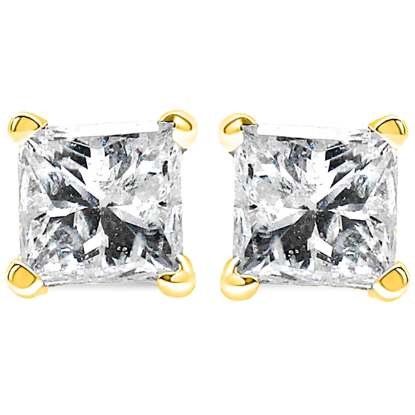 Boucles d'Oreilles en Diamant Solitaire Princesse de 14K Or avec Quatre Griffes Certifiées AGS (Couleur H-I, Clarté SI2-I1) WEM Support (www.WEM.support)