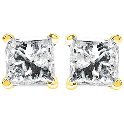 Boucles d'Oreilles en Diamant Solitaire Princesse de 14K Or avec Quatre Griffes Certifiées AGS (Couleur H-I, Clarté SI2-I1) WEM Support (www.WEM.support)