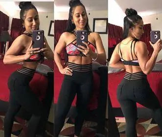 Gestreifte Hochtaillierte Fitness-Leggings mit Tasche WEM Support (www.WEM.support)