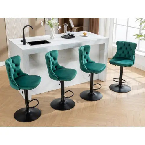 Swivel Velvet Barstools Adjusatble Seat Height From 25-33 Inch Green,Set Of 2 WEM Support (www.WEM.support)