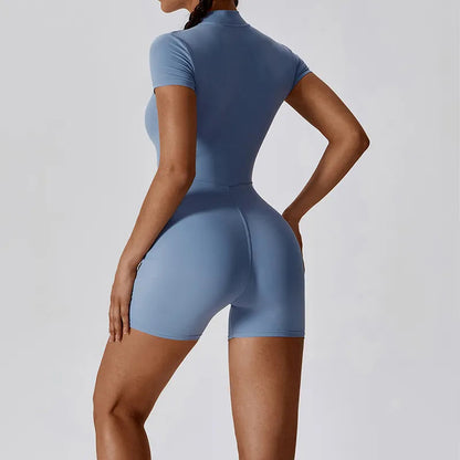 Zipper Short Sleeve Yoga Jumpsuit Women WEM Support (www.WEM.support)