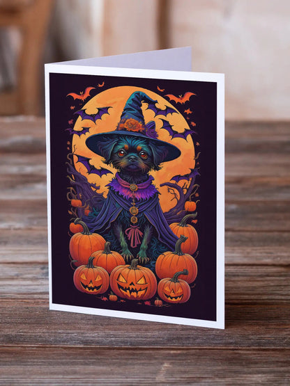 Affenpinscher Witchy Halloween Greeting Cards Pack of 8 WEM Support (www.WEM.support)