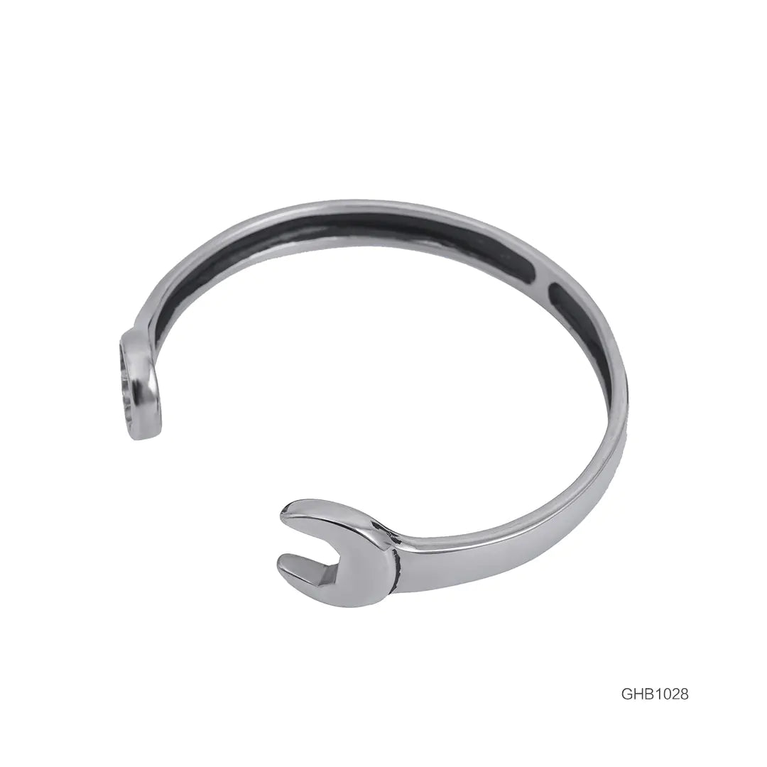 A gold-colored stainless steel wrench bracelet with a simple and modern design, displayed against a white background.