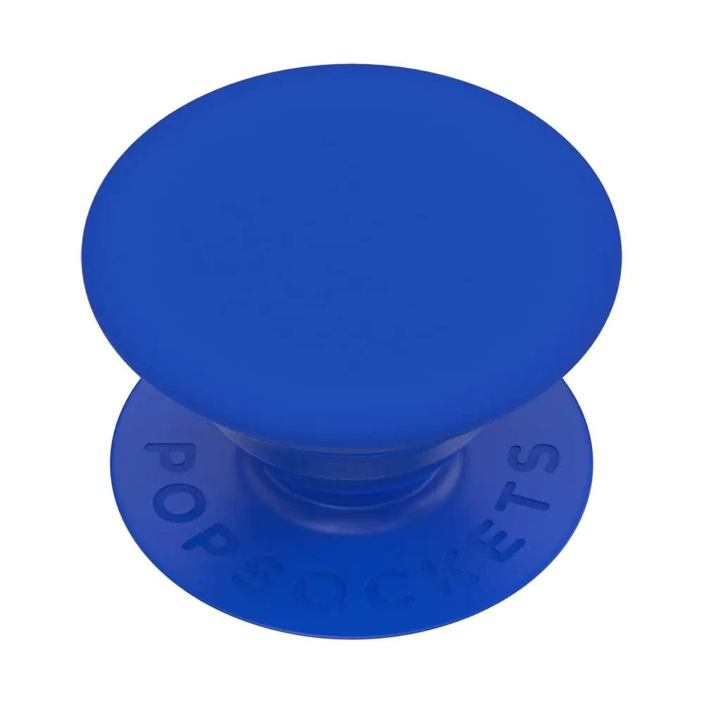 A blue PopSockets phone grip with the brand name visible.