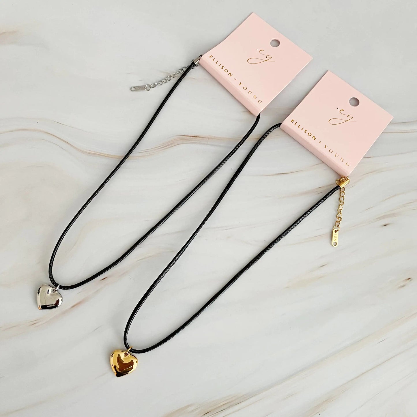 Black Cord Heart Drop Necklace WEM Support (www.WEM.support)