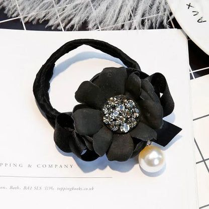 Elegant Rhinestone Flower Pearls Hair Curls Bun Maker WEM Support (www.WEM.support)