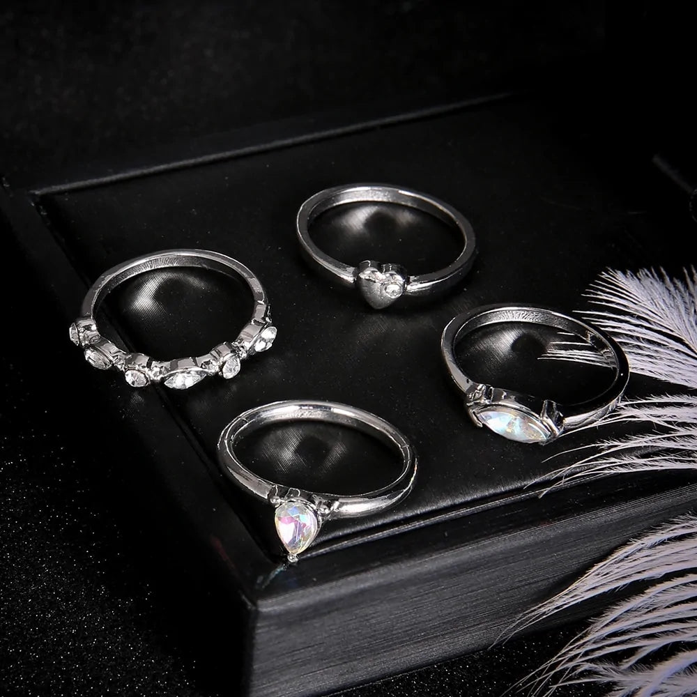 Classic Silver Crystal Heart Ring Set WEM Support (www.WEM.support)