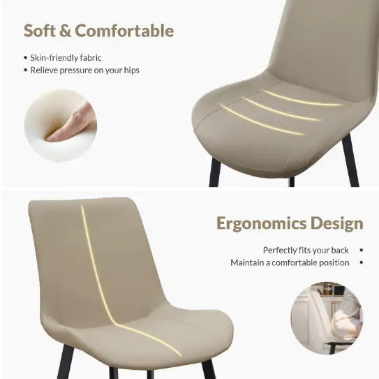 Tan PU Leather Dining Chair With Metal Legs, Modern Upholstered Chair Set Of 4 For Kitchen WEM Support (www.WEM.support)