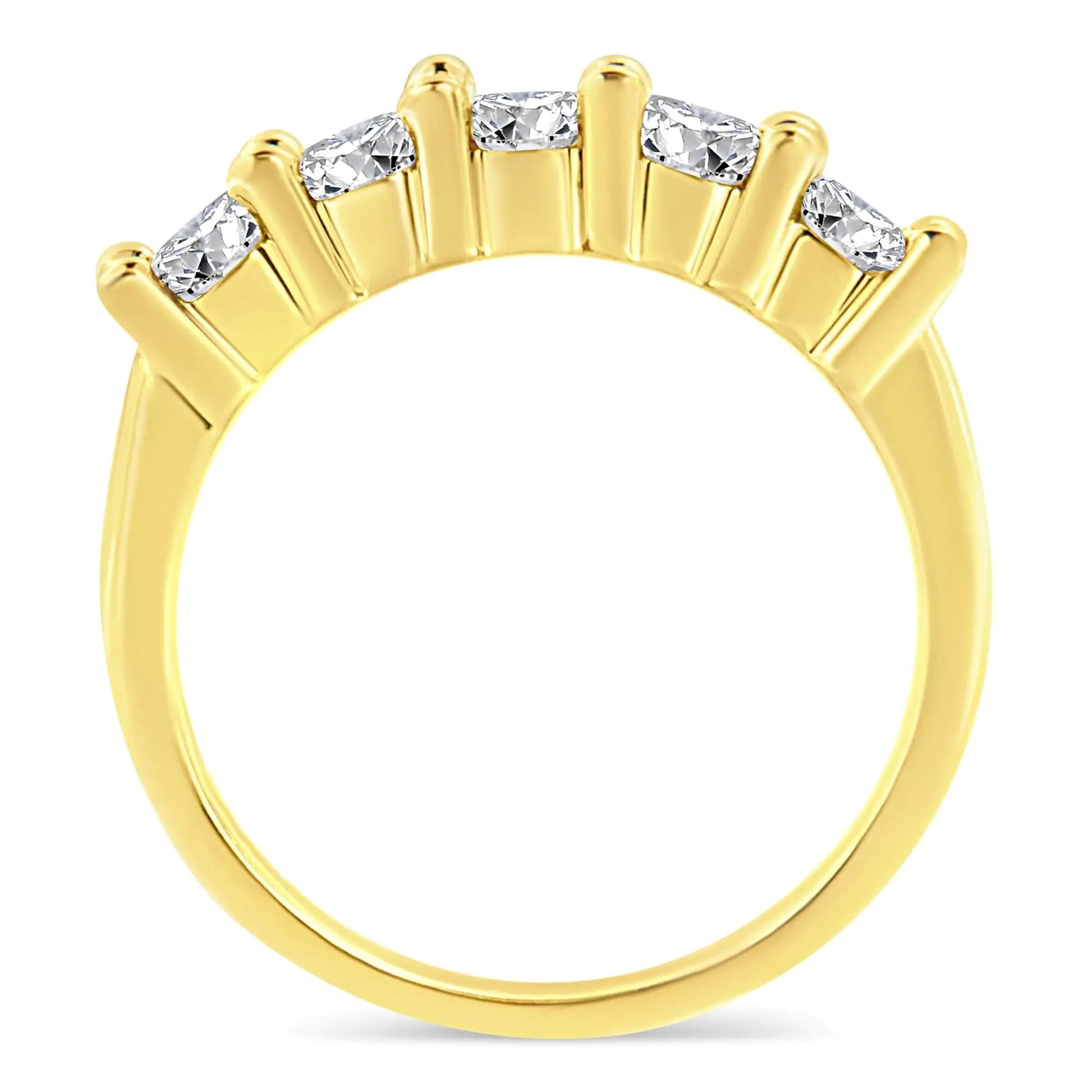 Anel de Banda com 5 Pedras de Diamante em Prata Esterlina .925 Banhada a Ouro Amarelo 14K com 1.0 Cttw de Diamantes Redondos em Compartilhamento de Garras (Cor J-K, Clareza I1-I2) WEM Support (www.WEM.support)