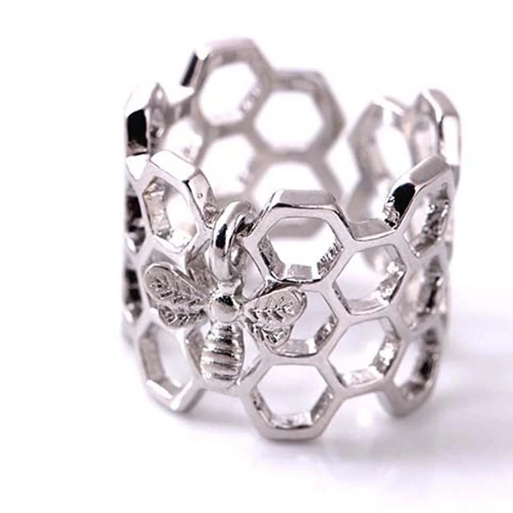 Thick Adjustable Honeycomb Ring with Bee Hanging WEM Support (www.WEM.support)