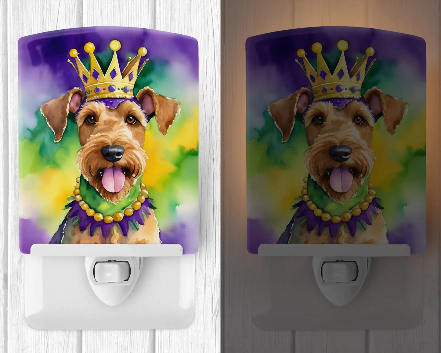 Airedale Terrier King of Mardi Gras Ceramic Night Light WEM Support (www.WEM.support)