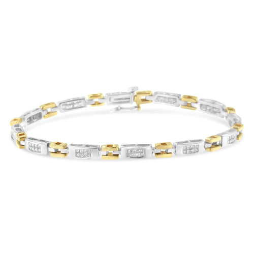 10K Two-Tone Gold Princess Cut Diamond Geo Link Bracelet (1.00 cttw, H-I Color, SI1-SI2 Clarity) WEM Support (www.WEM.support)