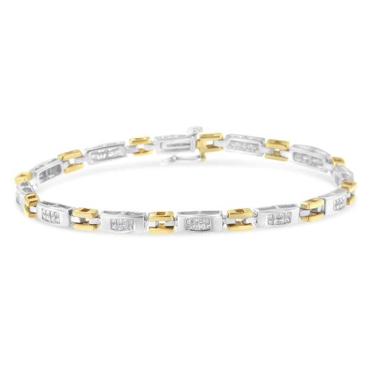 10K Two-Tone Gold Princess Cut Diamond Geo Link Bracelet (1.00 cttw, H-I Color, SI1-SI2 Clarity) WEM Support (www.WEM.support)