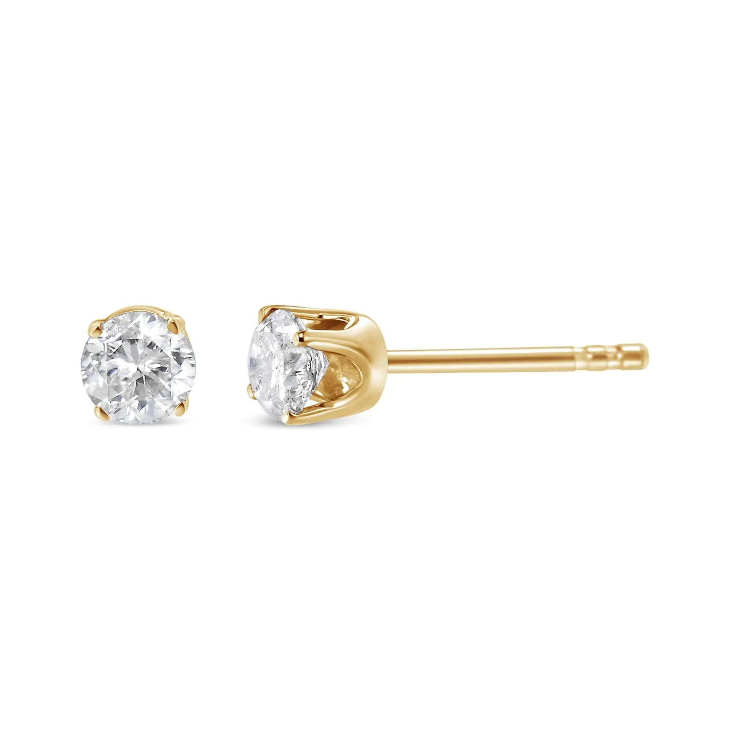 AGS Certified 0.40 Cttw Round Brilliant-Cut Diamond 14K Yellow Gold Classic 4-Prong Solitaire Stud Earrings (L-M Color, I1-I2 Clarity) WEM Support (www.WEM.support)