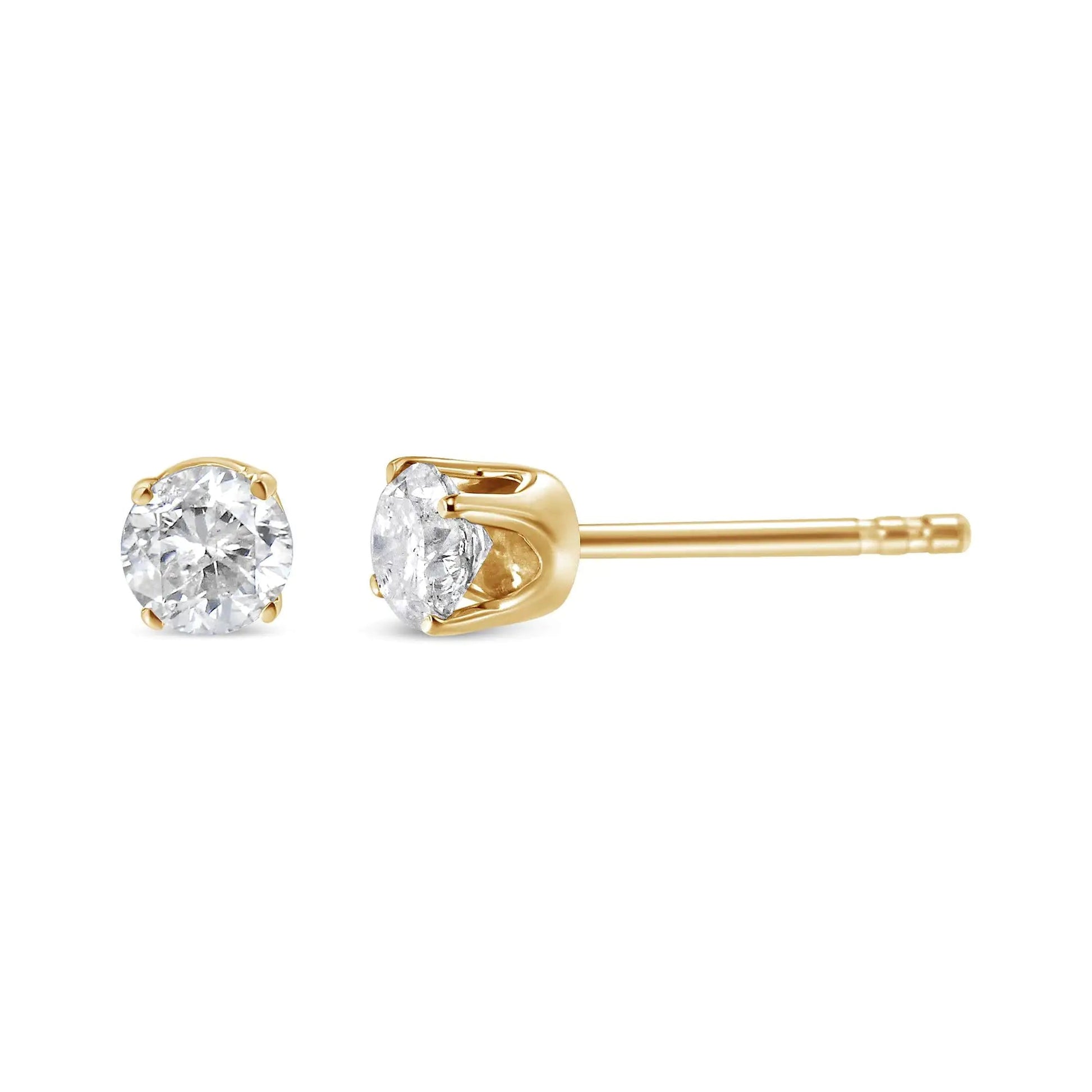 AGS Certified 0.40 Cttw Round Brilliant-Cut Diamond 14K Yellow Gold Classic 4-Prong Solitaire Stud Earrings (L-M Color, I1-I2 Clarity) WEM Support (www.WEM.support)