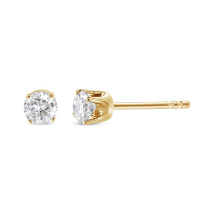 AGS Certified 0.40 Cttw Round Brilliant-Cut Diamond 14K Yellow Gold Classic 4-Prong Solitaire Stud Earrings (L-M Color, I1-I2 Clarity) WEM Support (www.WEM.support)