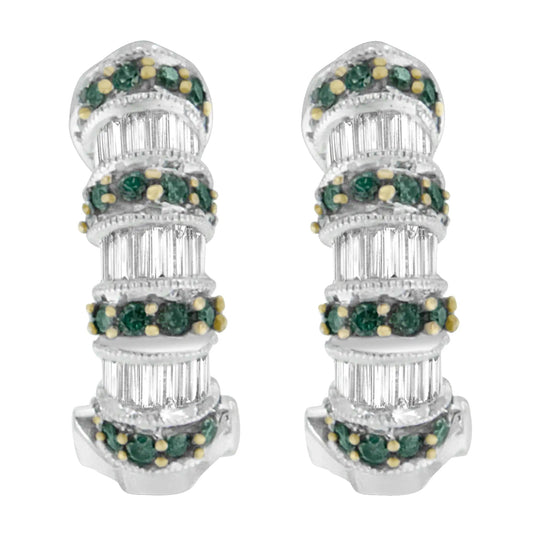 14K White Gold 1 3/8 cttw Baguette and Round Cut Treated Blue Diamond Earrings (H-I, SI1-SI2) WEM Support (www.WEM.support)