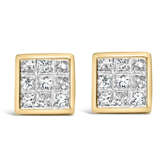 14K Yellow Gold 1.0 Cttw Princess Cut Diamond Composite Stud Earrings with Screw Backs (J-K Color, SI1-SI2 Clarity) WEM Support (www.WEM.support)