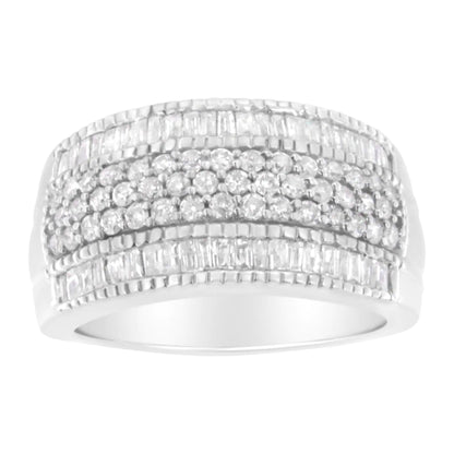 Bague Moderne en Argent Sterling .925 avec 1cttw de Diamants Multirangées Ronde et Baguette (Clarté I2-I3, Couleur H-I) WEM Support (www.WEM.support)