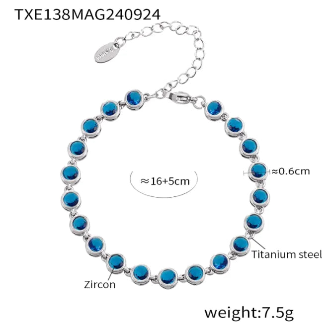 Titanium Steel Zircon Color Mix Bracelet & Necklace Set WEM Support (www.WEM.support)