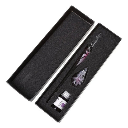 Elegant Crystal Floral Glass Dip Pen WEM Support (www.WEM.support)