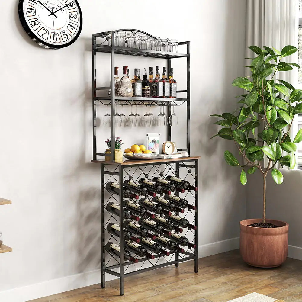 Tall Wine Holder Stand With Wine Glass Holder WEM Support (www.WEM.support)