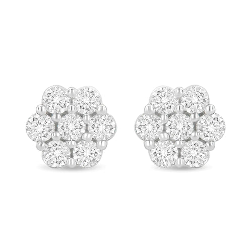 14K White Gold 1.0 Cttw Prong Set Round-Cut Diamond Floral Stud Earrings (H-I Color, I1-I2 Clarity) WEM Support (www.WEM.support)