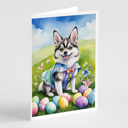 Alaskan Klee Kai Easter Egg Hunt Greeting Cards Pack of 8 WEM Support (www.WEM.support)