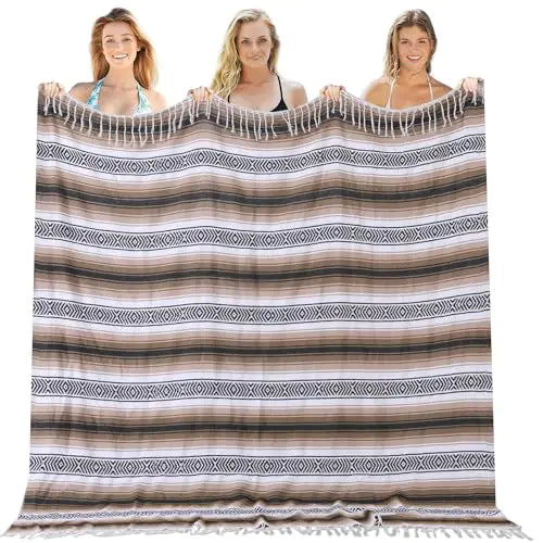 Manta Mexicana Ligera Serape para Exteriores, Extra Grande para Picnic, Camping, Playa, Toalla Turca Antisand, Regalo de Luna de Miel, Secado Rápido, XL, Compacta para Tienda, 60" x 78" Menta HejK.com