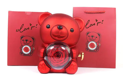 Eternal Rose Teddy Bear Gift Box with Necklace