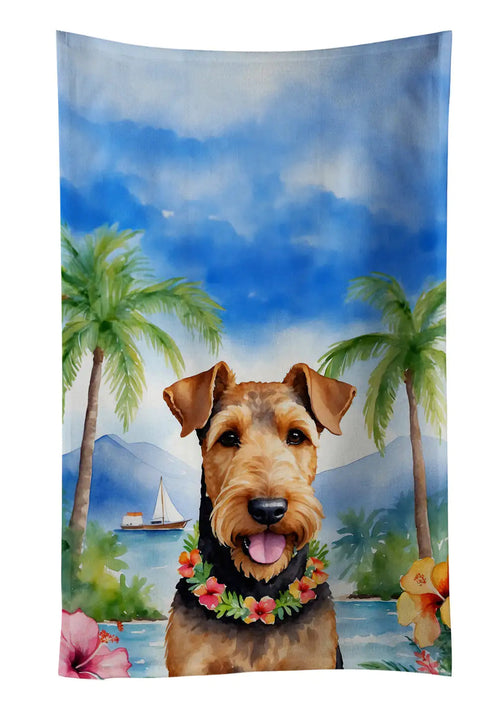 Airedale Terrier Luau Kitchen Towel WEM Support (www.WEM.support)