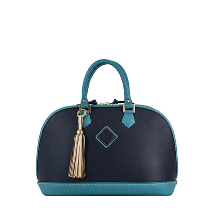 Antonia Leather Handbag- Navy/Turquoise WEM Support (www.WEM.support)