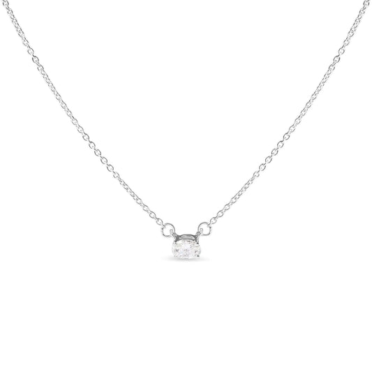 14K White Gold 1/4 Cttw Lab Grown Oval Solitaire Diamond East West 18" Pendant Necklace (G-H Color, VS2-SI1 Clarity) WEM Support (www.WEM.support)