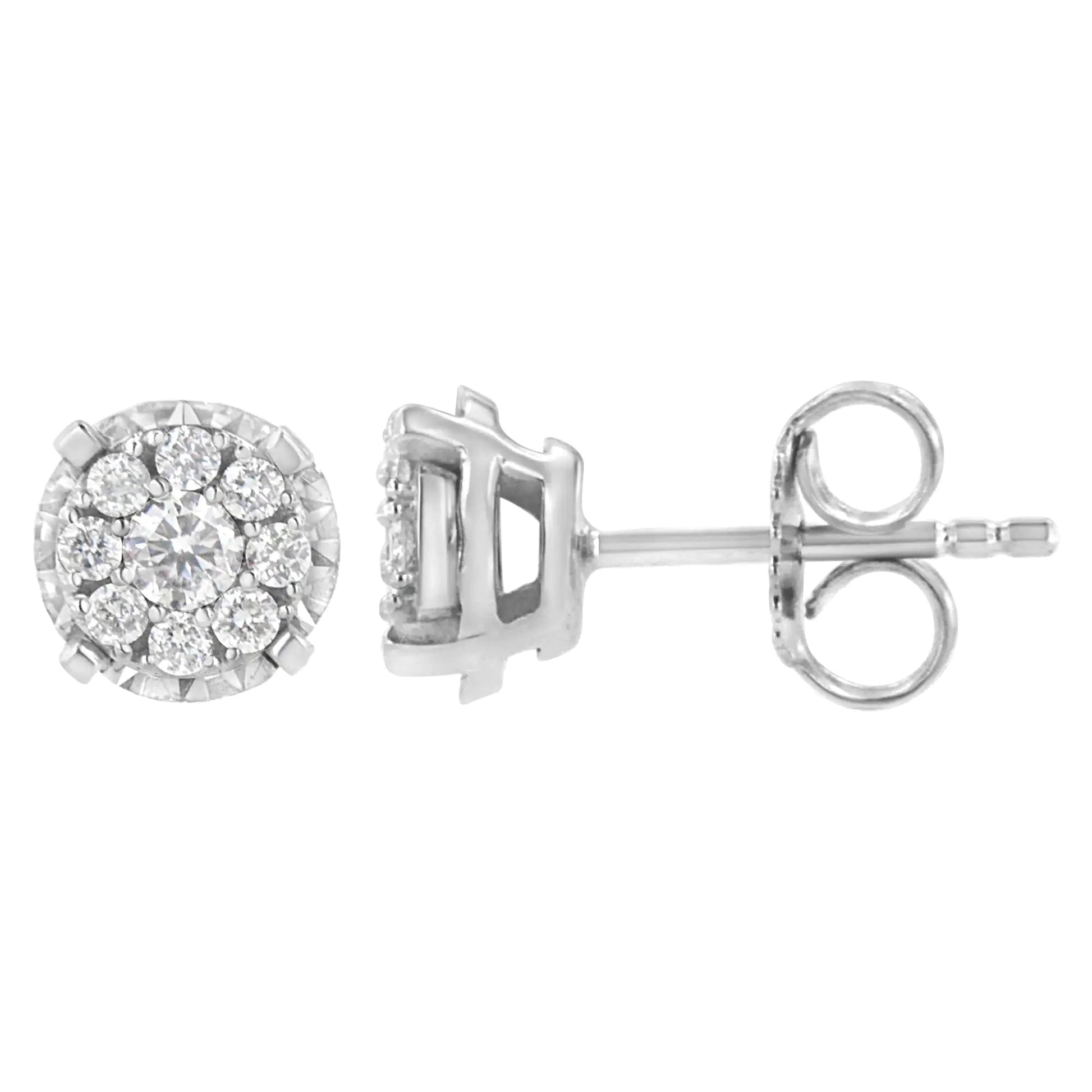 Boucles d'oreilles en argent sterling .925 avec 1/2 carat de diamants de synthèse composite (Couleur F-G, Clarté VS2-SI1) WEM Support (www.WEM.support)