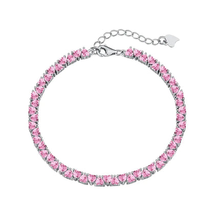 A sterling silver hip hop bracelet with pink zircon stones, featuring a secure clasp and a lustrous finish.