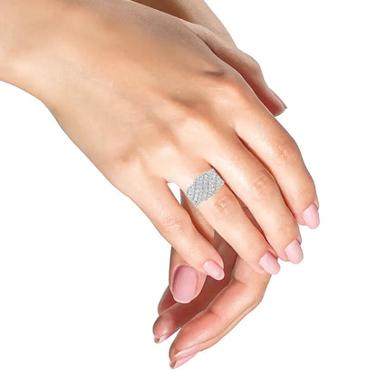 10K Yellow Gold 3.00 Cttw Diamond Multi Row Cluster Band Ring (I-J Color, I3 Clarity) WEM Support (www.WEM.support)