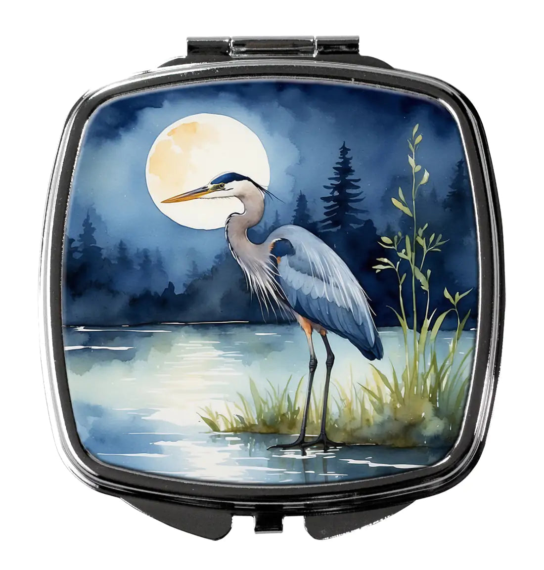 Blue Heron Under the Moonlight Compact Mirror WEM Support (www.WEM.support)