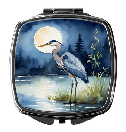Blue Heron Under the Moonlight Compact Mirror WEM Support (www.WEM.support)