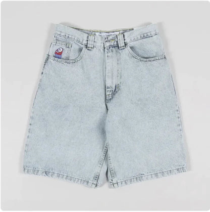 Cartoon Embroidered Denim Shorts WEM Support (www.WEM.support)