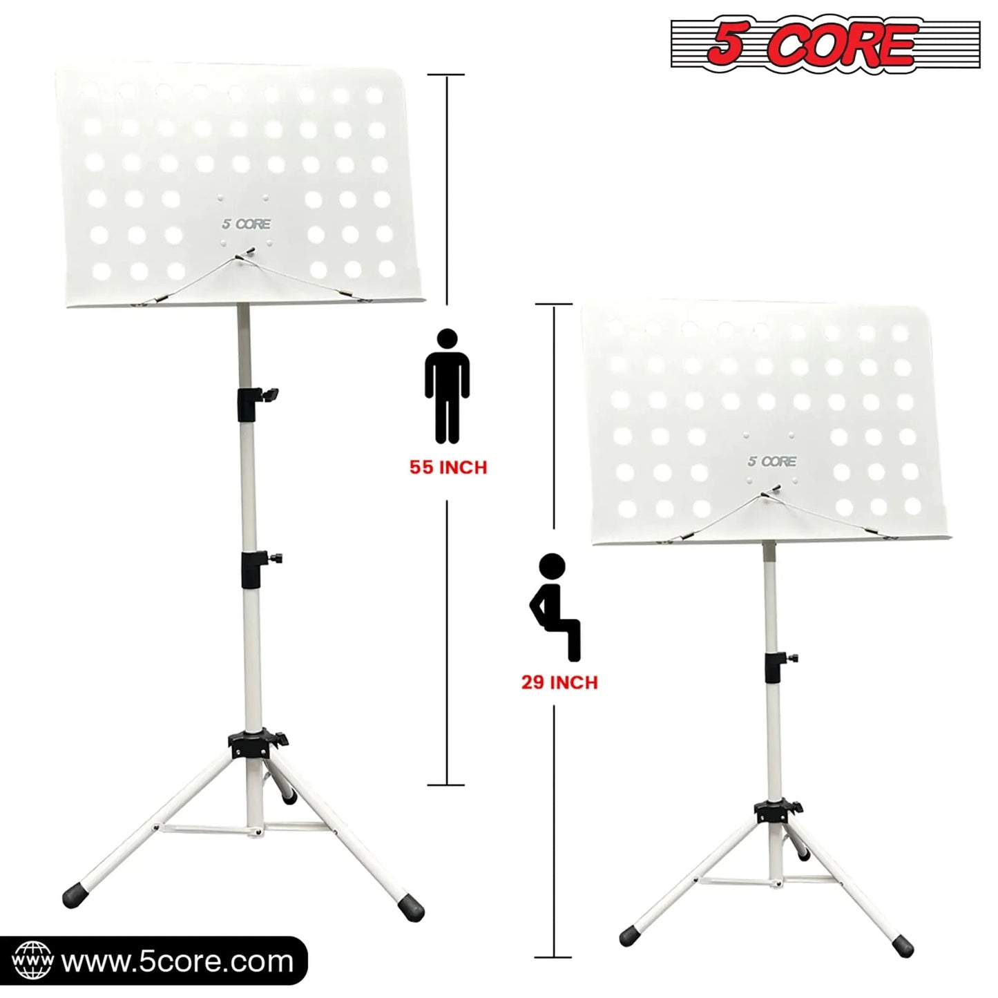 5Core Music Stand For Sheet Music Portable Tripod Adjustable Folding Note Holder WHITE WEM Support (www.WEM.support)