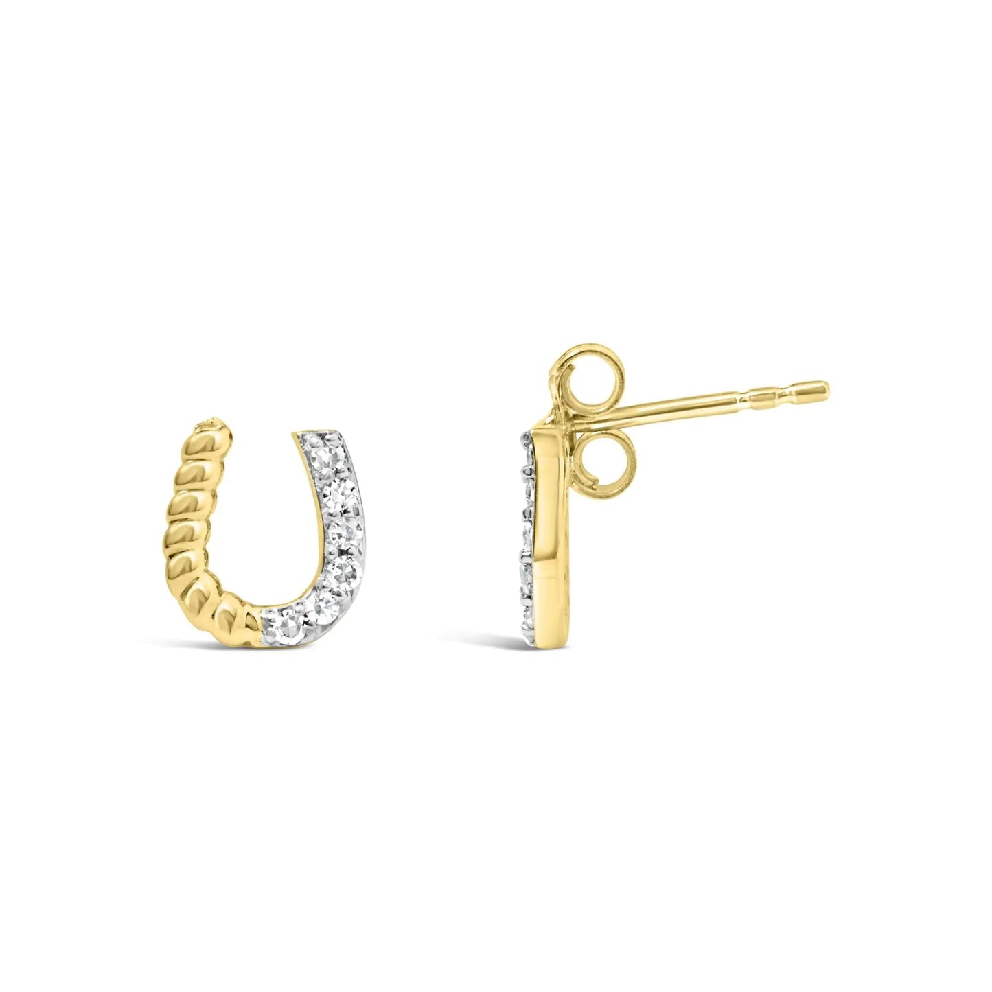 Aretes de Estudio de Oro Amarillo de 14K con Diamantes de 1/10 Cttw y Diseño Trenzado de Herradura (Color I-J, Claridad I1-I2) WEM Support (www.WEM.support)