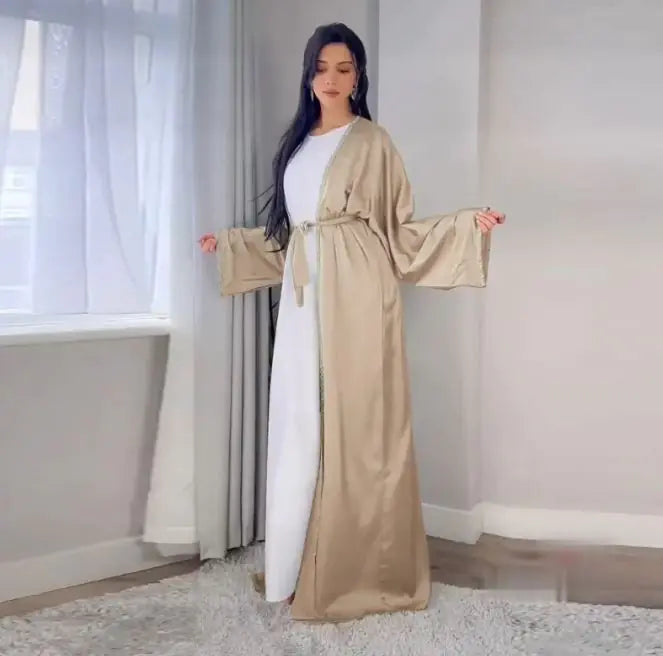 Rhinestone Dress Fashion Satin Soft Shawl Waist-tight Robe WEM Support (www.WEM.support)