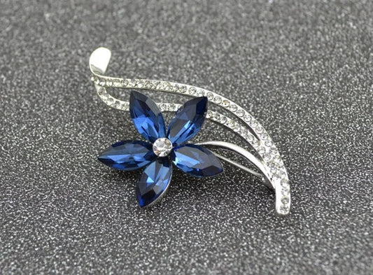 Elegant Blue Flower Brooch WEM Support (www.WEM.support)