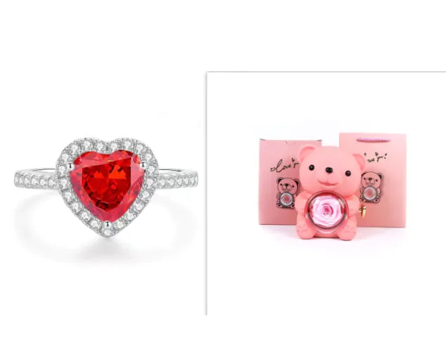 Eternal Rose Teddy Bear Jewelry Box & Necklace WEM Support (www.WEM.support)
