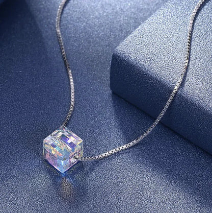 Crystals Aurora Borealis Cube Necklace WEM Support (www.WEM.support)