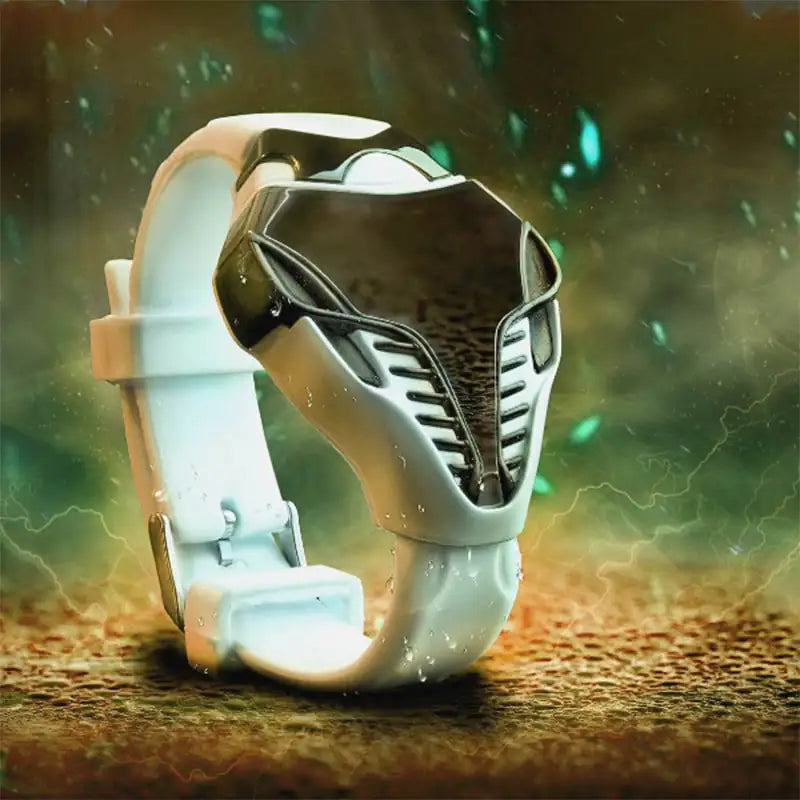 A black silicone LED digital watch with a sports design, displayed against a vibrant, lightning-filled background.