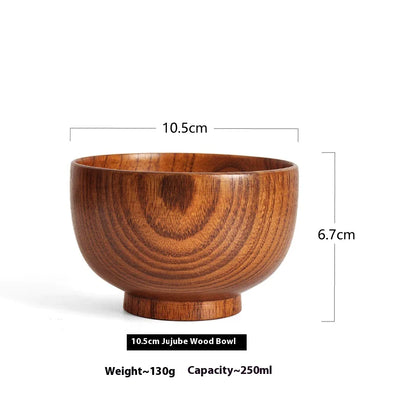 A wooden bowl made from jujube wood, measuring 10.5 cm in diameter and 6.