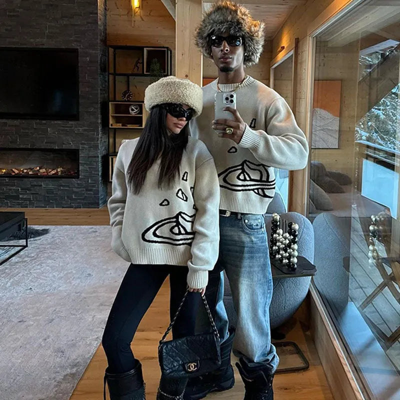 Space Planet Star Knitted Sweater - Y2K Vibes HejK.com